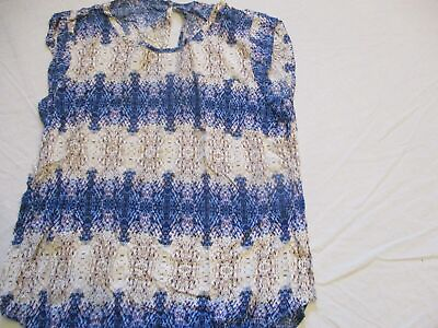#ad Womens brown blue blouse 100% rayon $19.09