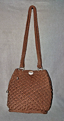 #ad Brown Knit Shoulder Bag Purse Magnetic Close Double Strap FREE SHIPPING $29.99
