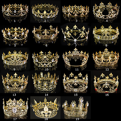 #ad 19 Styles Men#x27;s Imperial Medieval Fleur De Lis Gold King Metal Full Round Crown $24.49