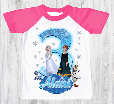 #ad Anna Frozen custom Birthday T shirt Raglan Girls size 4 Pink sleeve FR03 $17.99