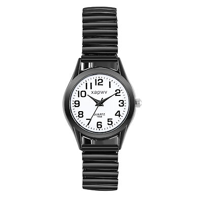 #ad Womens Black Stretch Elastic Band Round Arabic Numerals Dial Quartz Wrist Watch $9.99