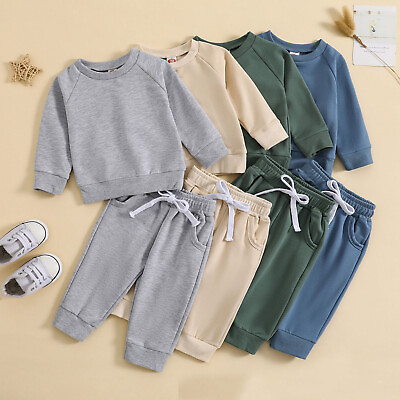 #ad Toddler Boys Girls Long Sleeve Solid T Shirt Pullover Tops Pants Outfits $20.05
