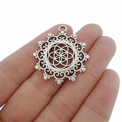 #ad 10 Tibetan Silver Round Flower of Life Charms Pendants Beads for Jewelry Making C $6.99