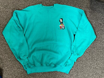 #ad VTG 80s 90s Betty Boop motorcycle Crewneck Sweater Sweatshirt Mint Green RARE XL $29.95