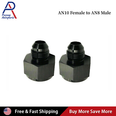 #ad 2Pcs 10 AN Female 8 AN Male AN Flare Fitting Reducer Adapter 10AN to 8AN Black $10.09