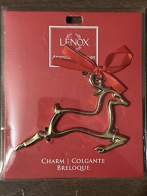 #ad Lenox Golden Reindeer Charm Christmas Ordament NEW $11.99