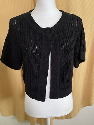 #ad Woman’s August Silk Black Knit Short Sweater Size Medium $15.99
