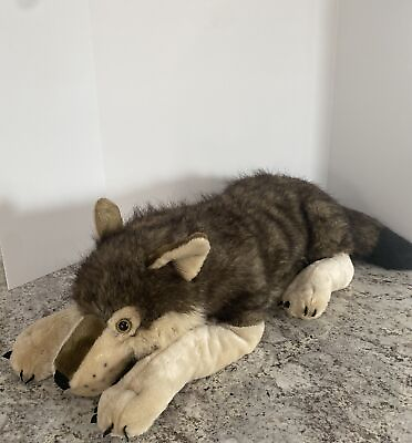 #ad Wild Republic 30quot; Realistic Timber Gray Wolf Jumbo Large Plush Stuffed Animal $35.96