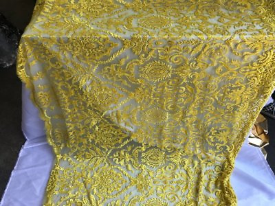 #ad Yellow Design Beaded Mesh Lace Fabric Bridal Wedding Sold By Yard clothing $69.99