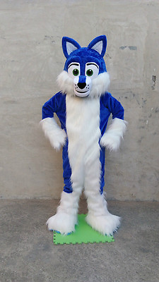 #ad Halloween Long Fur Blue Husky Mascot Costume Suits Party Halloween Cosplay Adult $355.11