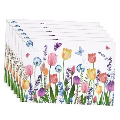 #ad Spring Placemats 12x18 Inch Flowers 12x18quot; Placemats Set of 6 Tulip Lavender $17.07