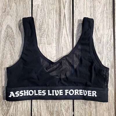 #ad Assholes*s Live Forever Womens Sports Bra Size M Black Black Gray Stretch $25.00