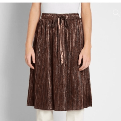 #ad Modcloth Metallic Skirt Glitz The Metallic Midi Skirt Tie Elastic Bronze S NWT $32.00