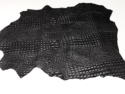 #ad BLACK ALLIGATOR CROCODILE 3D embossed on Italian lambskin leather skins 4 8sqf $48.00