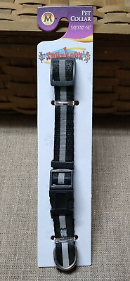 #ad Black Dog Collar with Reflective Safety Strip Size Medium 10quot; 16quot; 5 8quot; Wide $3.50