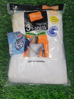 #ad 3 Men#x27;s White Cotton Hanes Tagless Tee Shirts Medium Read $14.99