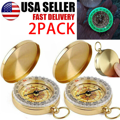 #ad #ad 2Packs Portable Compass Brass Keychain Watch Pocket Outdoor Camping Hiking NEW $9.29