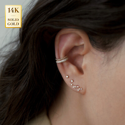 #ad 14K REAL Solid Gold Diamond Star Climber Stud Earring Piercing body 18 Gauge $126.95