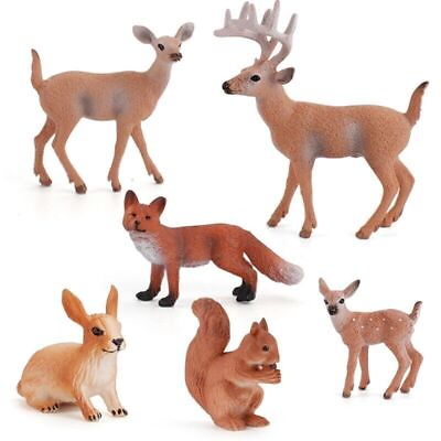 #ad 6pcs set For Kids Animal Figures Deer Fox Rabbit Squirrel Ornament Woodland Toy $13.26