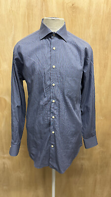 #ad Peter Millar Men Size M Blue Checked Long Sleeves Casual Dress Shirt $24.99