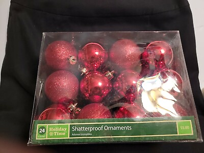 #ad Holiday Time Shatterproof Ball Ornaments 24 pc. Red Christmas Tree Decor $12.00