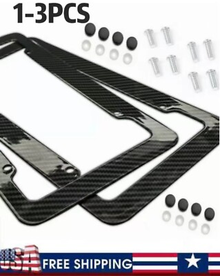 #ad 3× Black Car Carbon Fiber License Plate Frame Cover Front amp; Rear Universal Size $10.56
