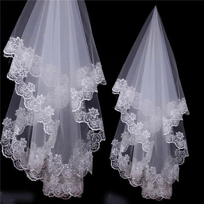 #ad 1T White Ivory Elbow Wedding Bridal Veil w o Comb Lace Edge Wedding Accessories $7.98