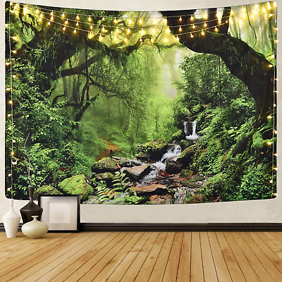 #ad Rainforest Landscape Tapestry Wall Hanging Green Forest Tapestry Road Trees Tape $19.58