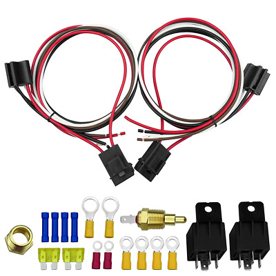 #ad 12V 40Amp 175* 185* Thermostat Dual Electric Cooling Fan Wiring Relay Sensor Kit $18.00