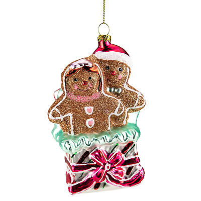#ad Northlight 4.5quot; Gingerbread Man and Woman in Gift Box Glass Christmas Ornament $14.49