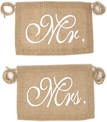 #ad Mr and Mrs Chair Burlap Chair Banner Bride amp; Groom Chair Signs Garland for Vinta $13.99