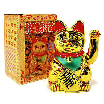 #ad LUCKY BECKONING CAT 6quot; Gold Wealth Waving Kitty Maneki Neko Feng Shui Japanese $14.95