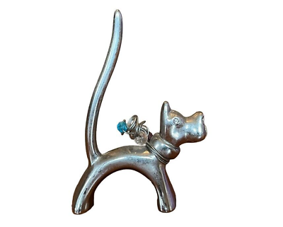 Terrier Dog Wire Bead Collar Silver Tone Ring Holder or Figurine Free Standing $19.99
