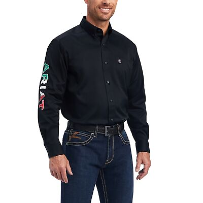 #ad Ariat Men#x27;s Team Logo Mexico Black Classic Button Up Shirt 10038500 $69.95