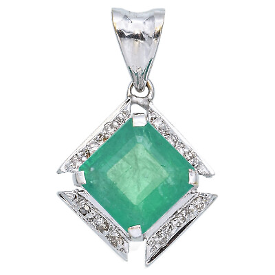 #ad Vintage 17K White Gold 2.28 Ct Emerald amp; Diamond Square Pendant $695.00
