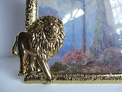 #ad Lion Picture Frame Wild Cat Gold Metal Photo Frame Fits 4x6 Excellent $13.60
