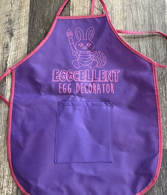 #ad Kid’s Bunny Easter Decorating Apron. Purple With Pocket. Excellent Condition $6.00