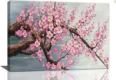 #ad Plum Bossom Large Wall Art Pink Flower Landscape Decor Wall Art Floral Oil Canva $72.33