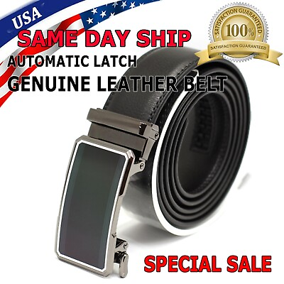 #ad Luxury Men#x27;s Genuine Leather Automatic Buckle Belts Waist Strap Belt Waistband $8.95