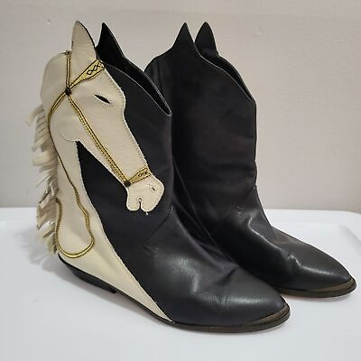 #ad Hopalong Vintage 80s Leather Horse Booties Made in Spain Size 7 $124.99