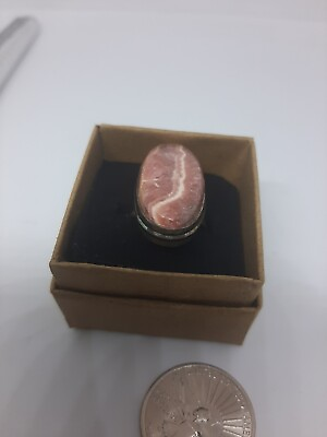 #ad Old SouthWest Pink Lace Rhodochrosite oval Ring Sterling Silver Size 9 1 4 $54.88