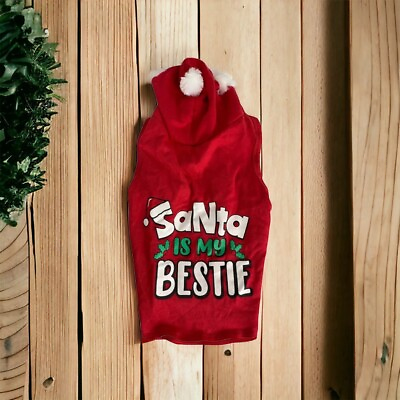 #ad Holiday Time Dog Santa Claus Suit Outfit Hoodie Size Medium 17quot; Back Length NEW $13.80