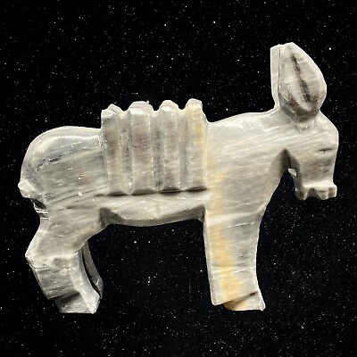 #ad Vintage Hand Carved Onyx Marble Stone Grey Donkey Figurine 6”T 7.25”W $19.60