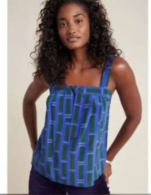 #ad New Anthropologie Corey Lynn Calter M Cami Top Blue Green Square Neck Wide Strap $26.99