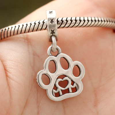 #ad 925 Sterling Silver Dog Mom Dog Print Paw Charm Pendant F Bracelet Mother#x27;s Gift $13.98