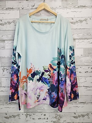 #ad Soft Surroundings Womens Tunic Top 2X Asian Floral Print Aqua $24.99