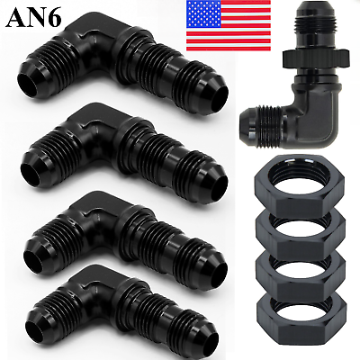 #ad 5PCS 6 AN Bulkhead Adapter Fittings Male to AN 6 Male 90 Degree with Nut Black $31.41