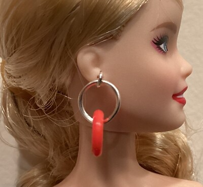 #ad Handmade Barbie Silver And Red Hoop Earrings $3.99