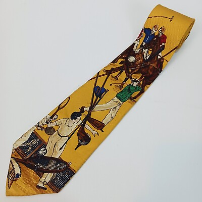 #ad ALTEA MILANO MADE IN ITALY GOLD SILK POLO GOLF TENNIS VINTAGE NECKTIE 56quot;L X 4quot;W $134.99