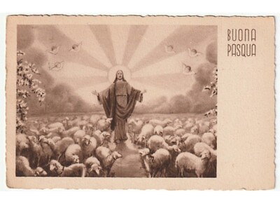 #ad 1943 Blessing Jesus Shepherd Lambs Card Supplies Boy Happy Easter D#x27; Epoca $4.26